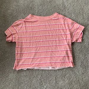 NWT PINK Striped Cropped Raw Hem Tee